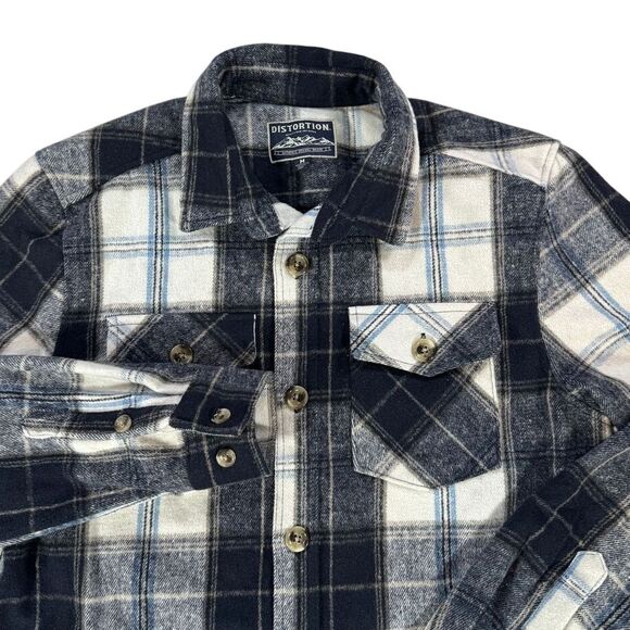 Distortion Other - Distortion Navy Blue Plaid Heavy Flannel Button-Up Long Sleeve Shirt Size M